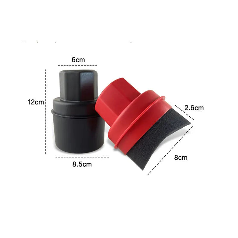 Hand-held black car tyre polishing sponge brush with a lid, showing its compact size and sponge head.