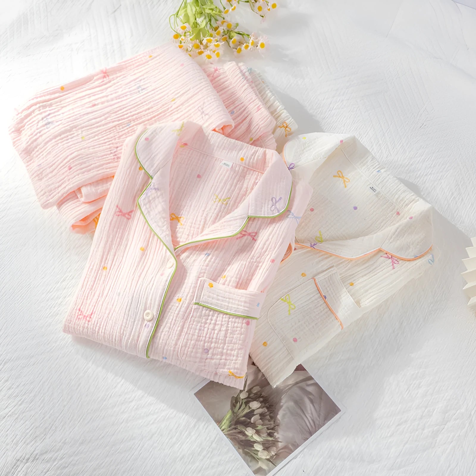 Women's cotton pajama set with long sleeves in pink colour option