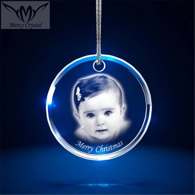 Custom laser engraved crystal sphere with personalised photo inside, available in multiple sizes and styles