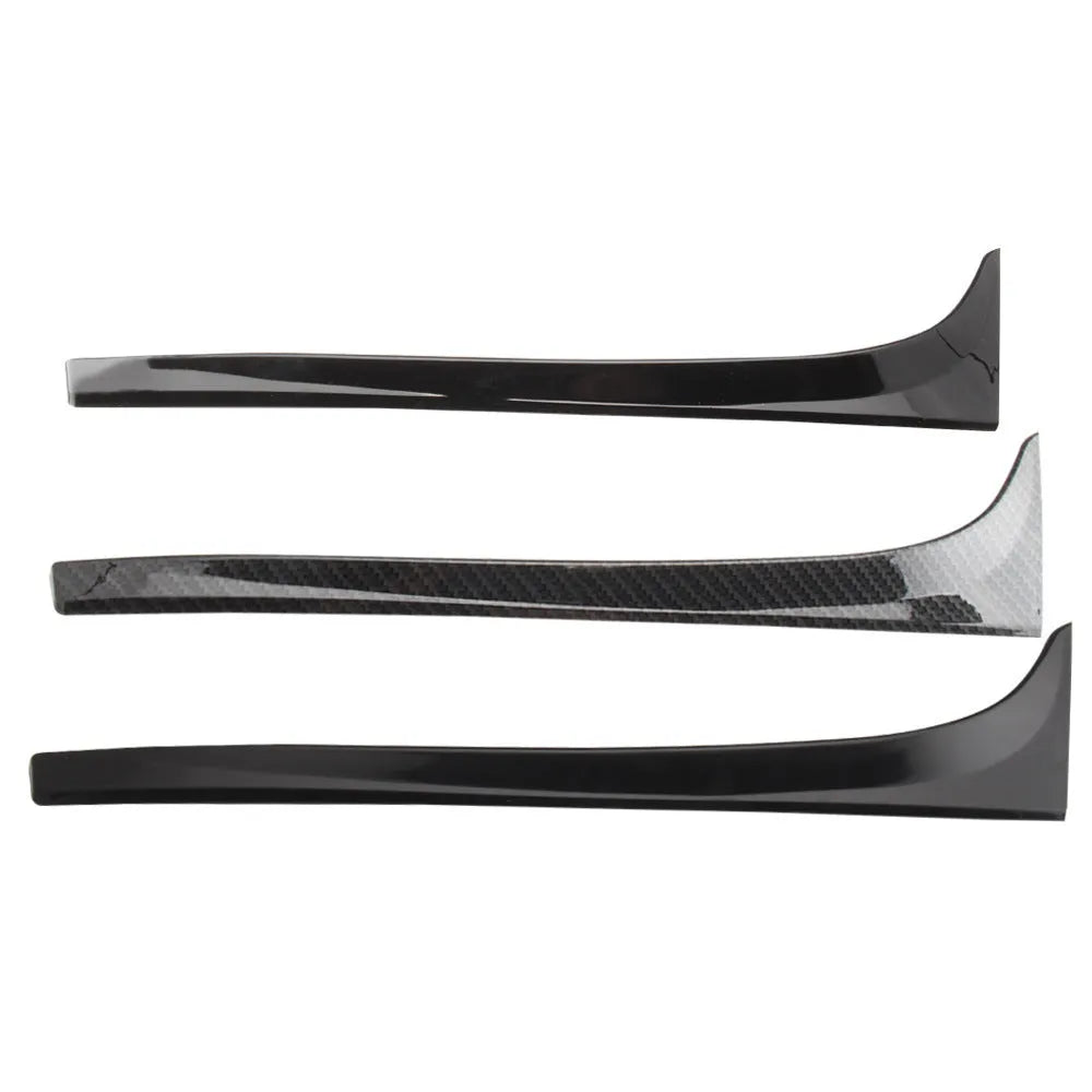 Glossy black carbon grain rear window side spoiler wing for Volkswagen Golf 7 MK7 on a white background.