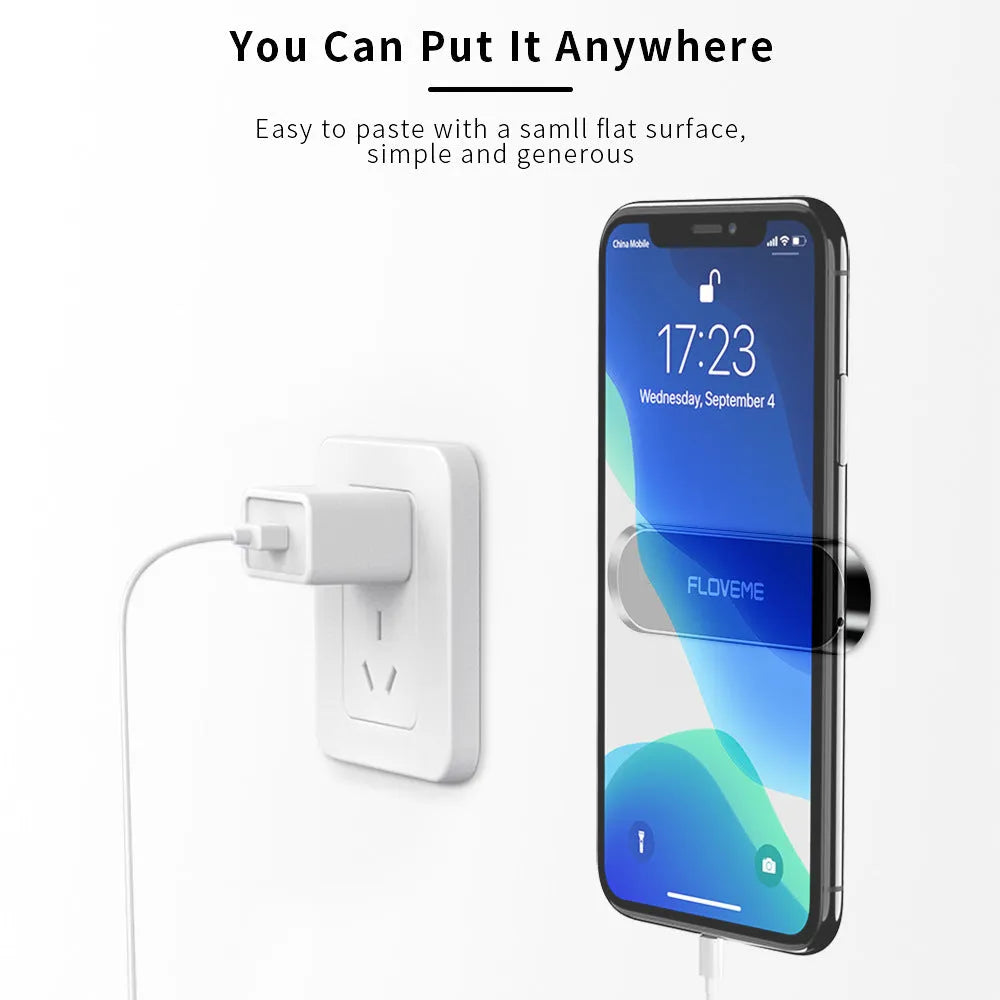 Magnetic car mobile phone holder with square silver iron sheet and white foam adhesive