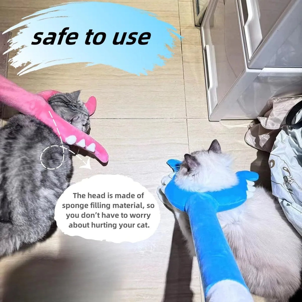 70cm blue plush cat wand toy with foam-filled front section for interactive pet play