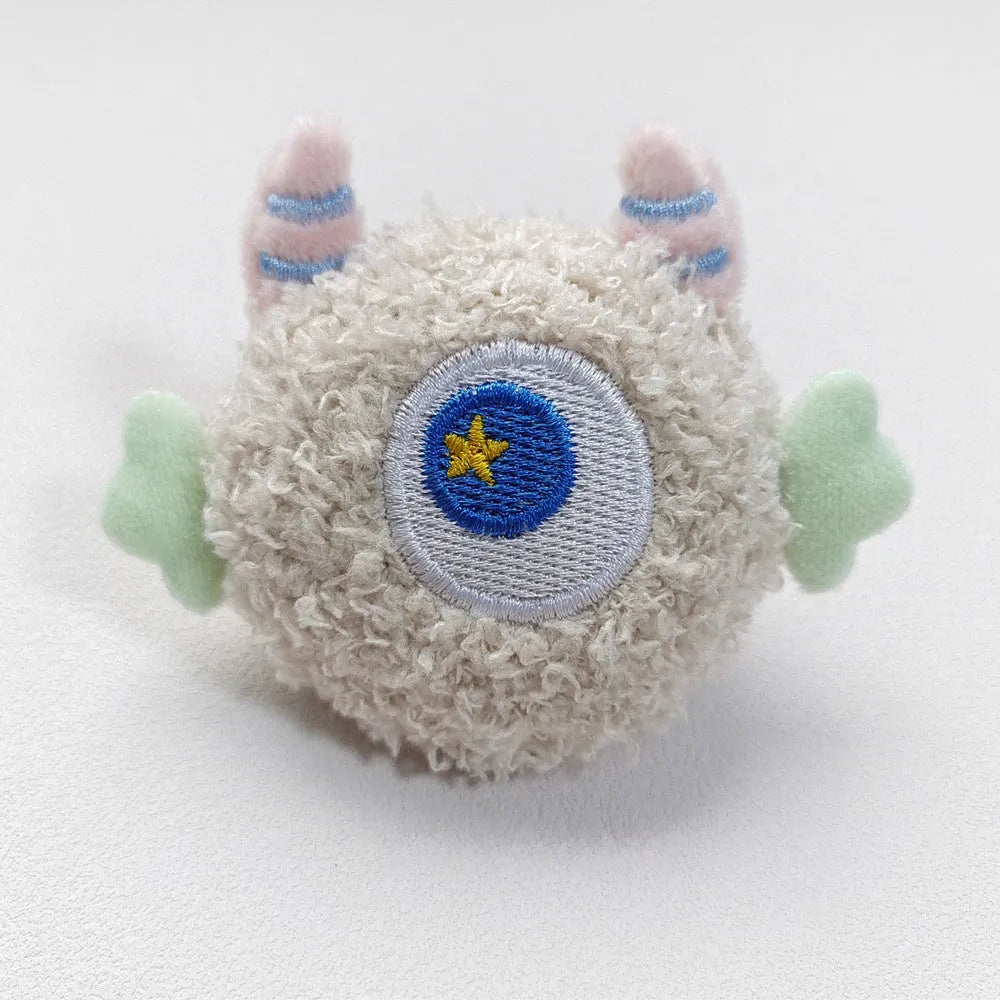 Cartoon-shaped plush dog chew toy with large eyes and squeaky sound feature