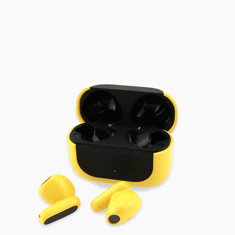 Jerry Cartoon wireless Bluetooth in-ear headphones in black, white, or yellow colour.