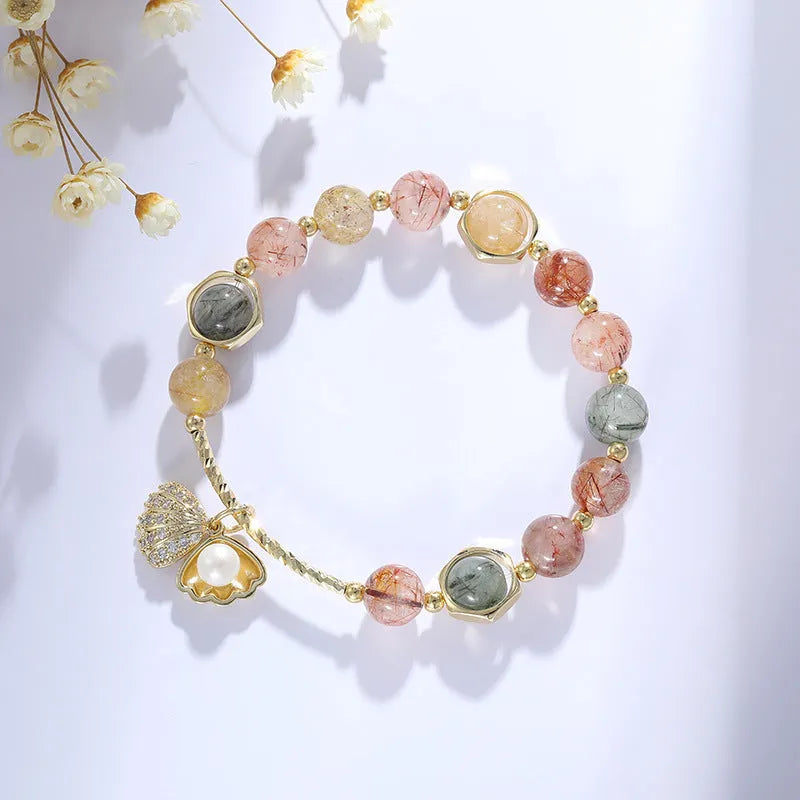 Cartoon zodiac animal crystal bracelet with colourful crystal hair designs and red sealant flower shell elements