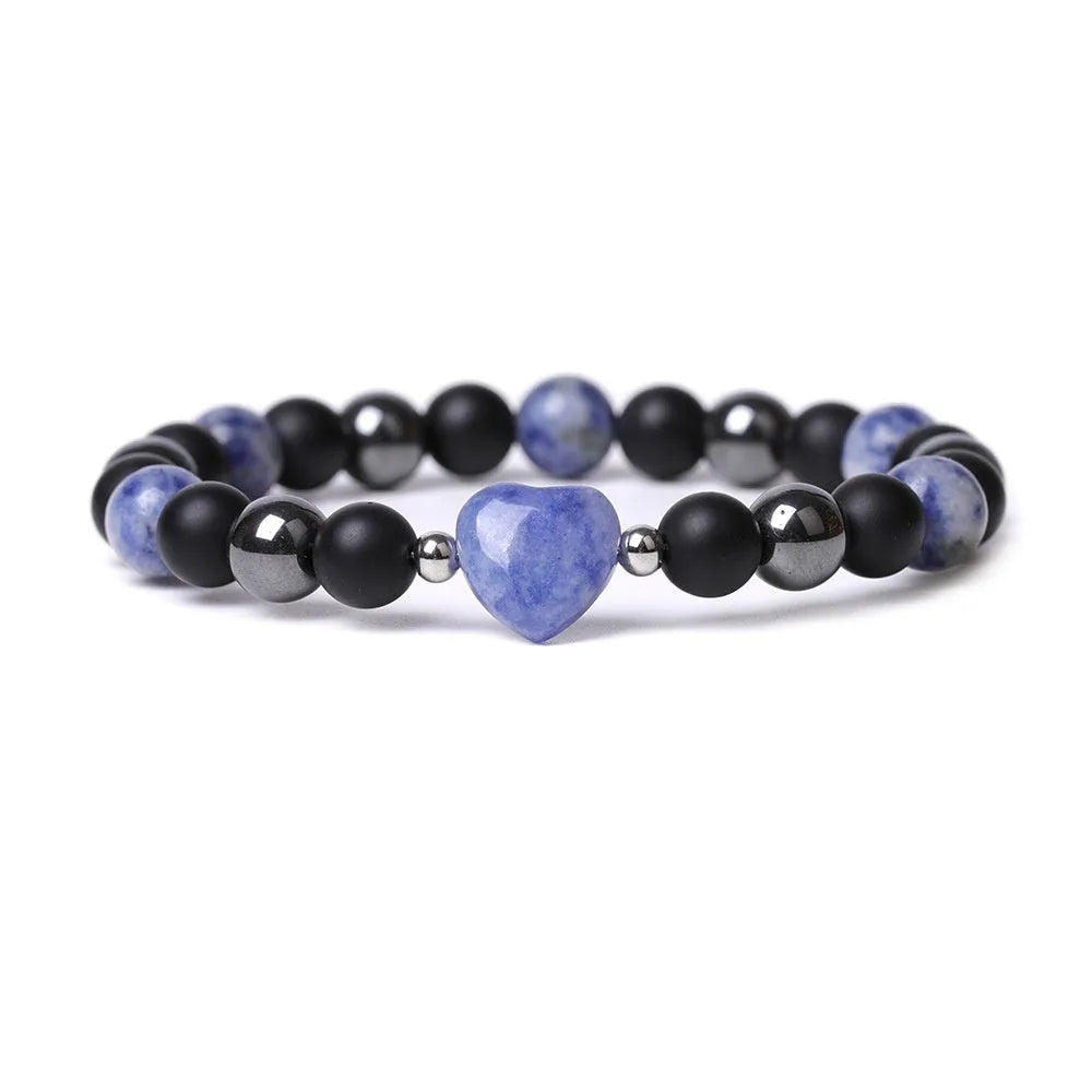 Lvdongling Tigereye hand-cut peach heart geometric stone bracelet with moon and planet charms