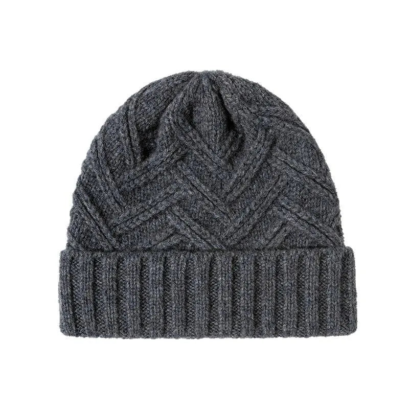 Wool knitted dome beanie hat in six colour options showing ivory white, khaki, red, brown, gray, and black variations