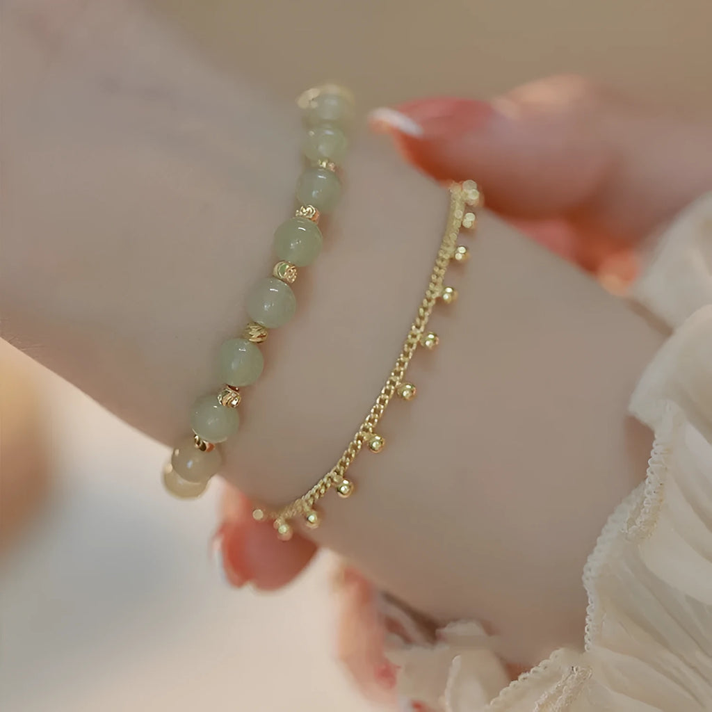 Natural Hetian jade bracelet with manual craft princess running bead design
