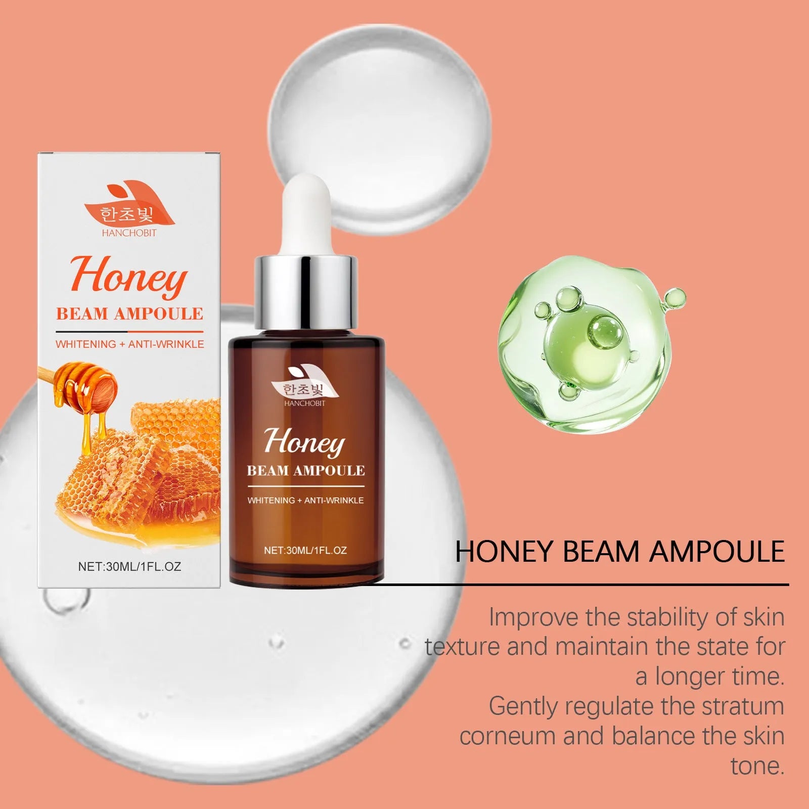 30ml bottle of moisturising skin colour facial liquid with honey and botanical extracts