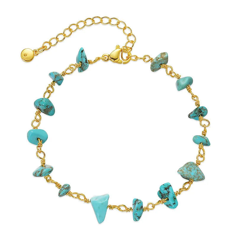 Women's turquoise bracelet with irregular gravel design in 18K copper with geometric crystal setting