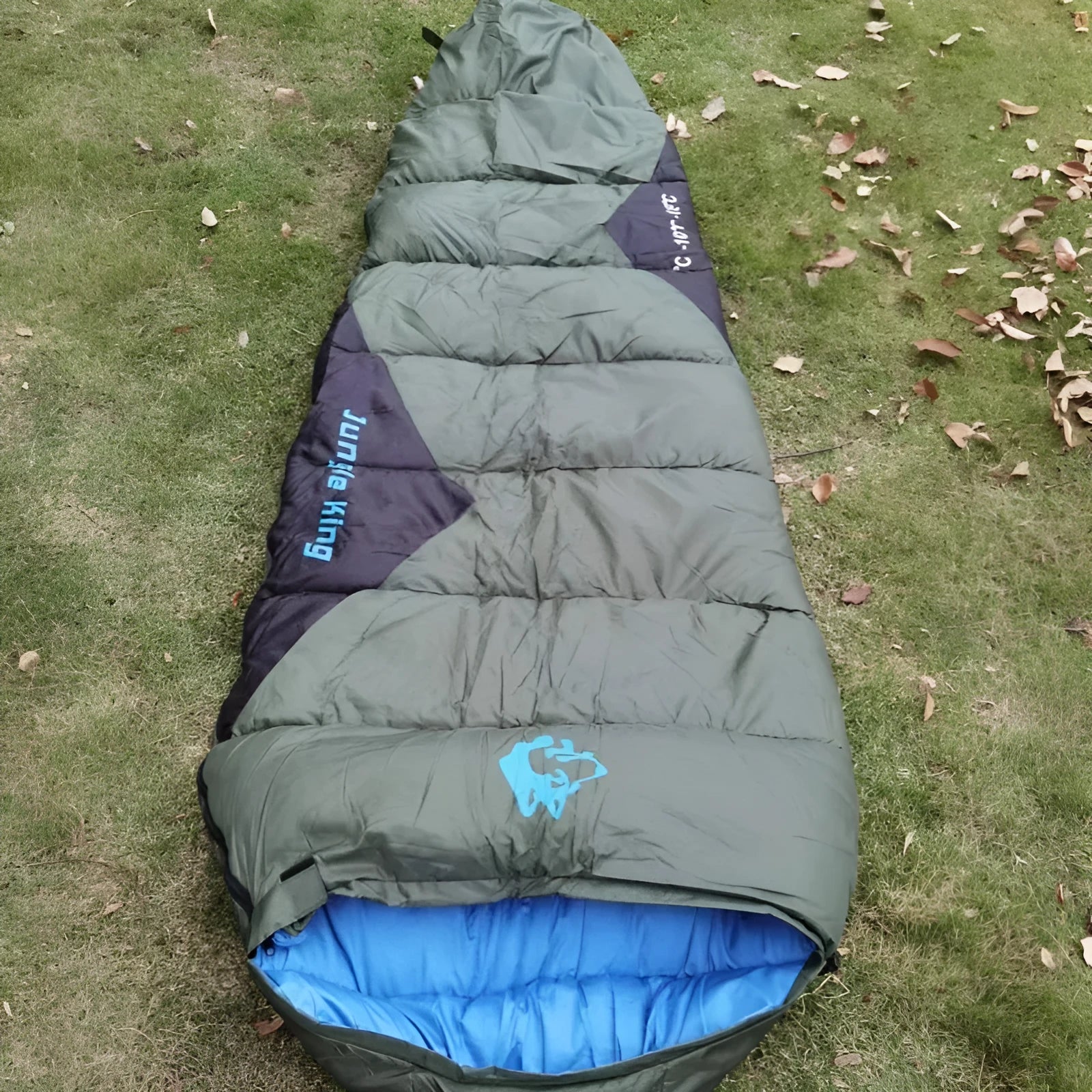 Mummy sleeping bag in army green with compression sack for camping