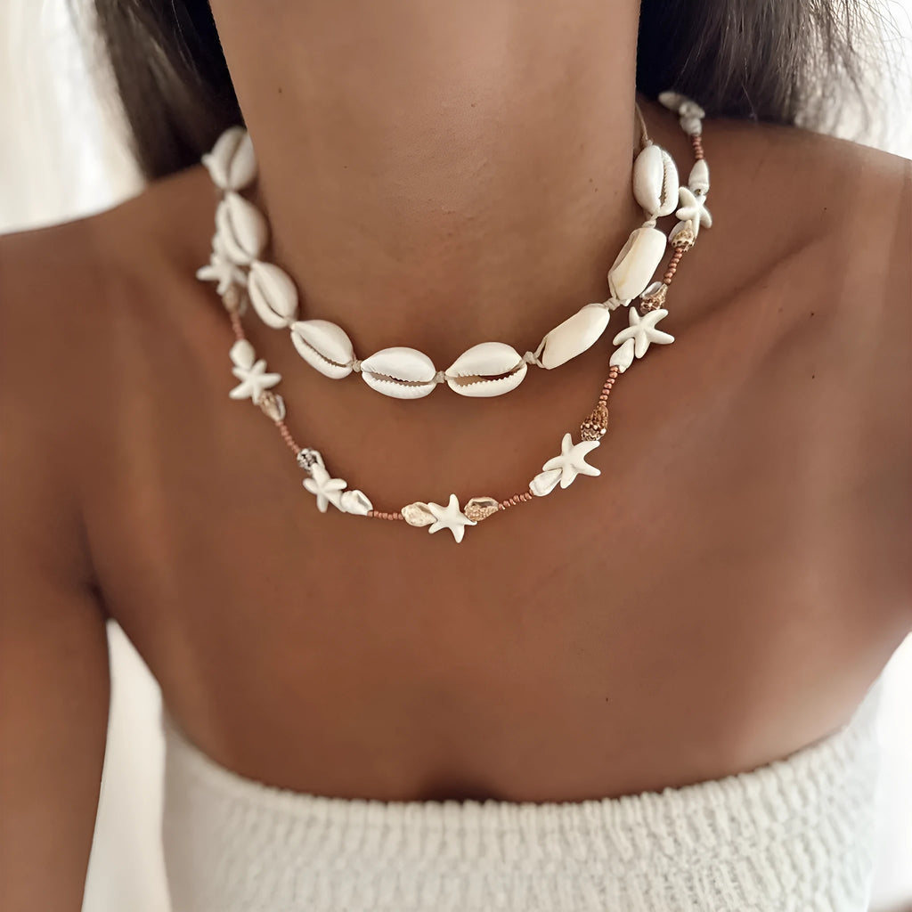 Handmade geometric shell necklace for women in colour X1900 with bohemian summer style