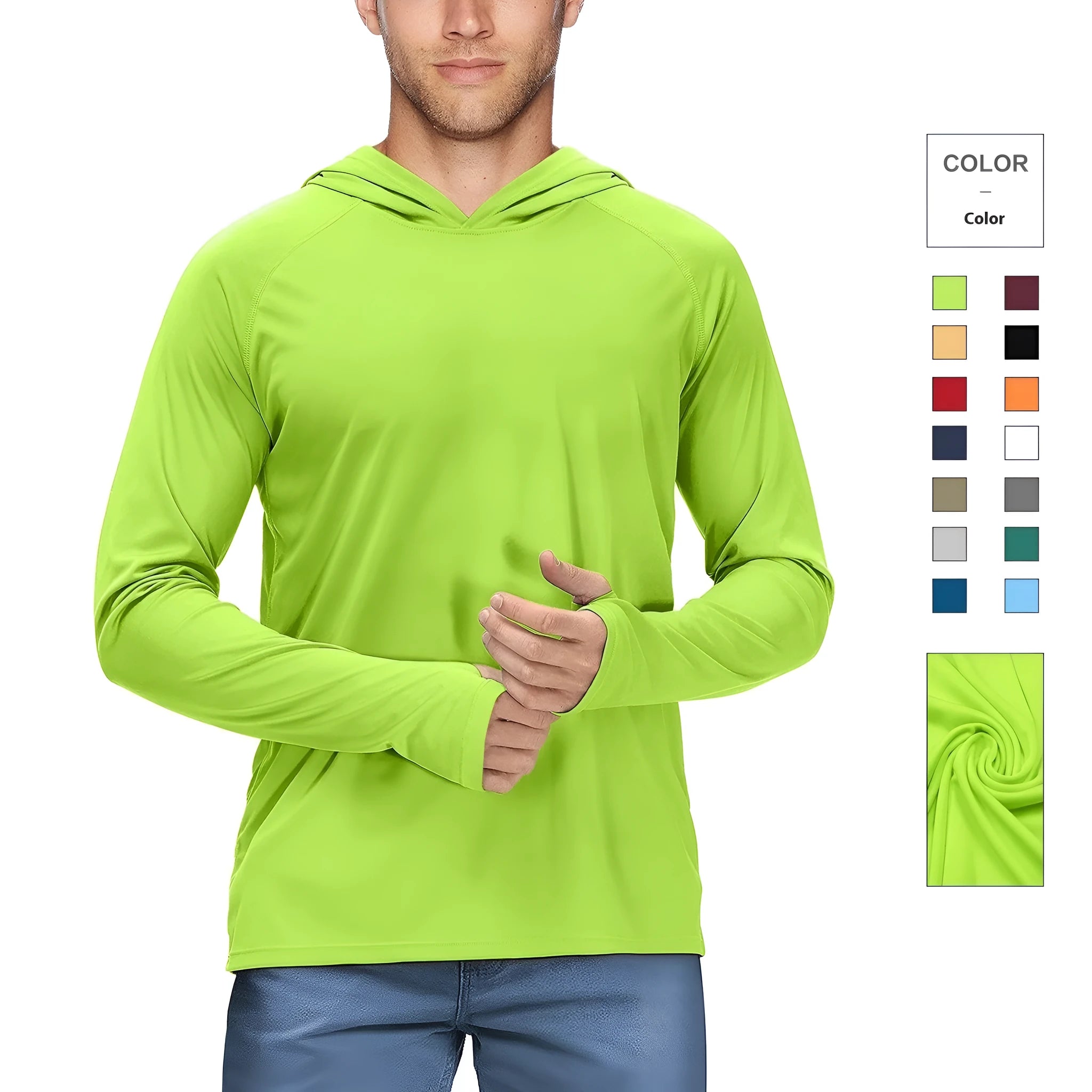 Men's slim-fit UV protection hooded top for outdoor activities like fishing and hiking