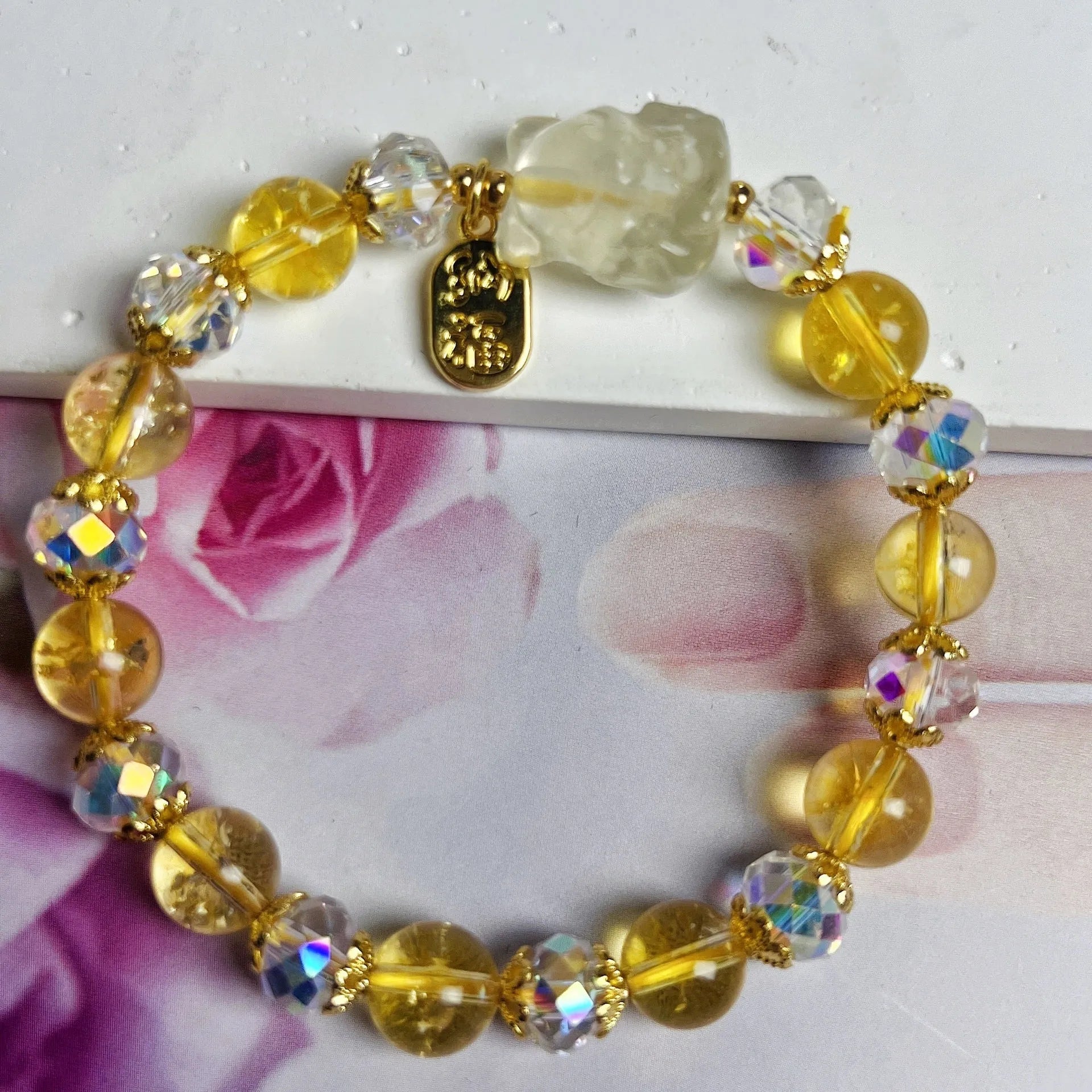 Natural citrine crystal nine-tail fox bracelet with adjustable length