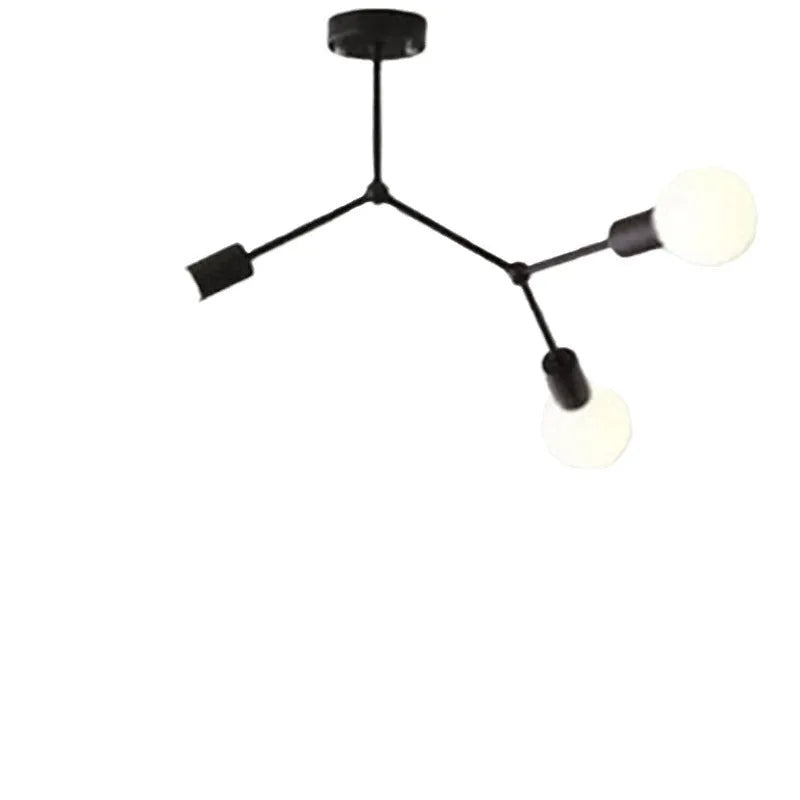Black iron chandelier ceiling lamp with multiple bulbs in a Nordic style.