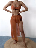 Three piece mesh skirt bikini set in polyester fibre for women available in white with sizes S to 5XL