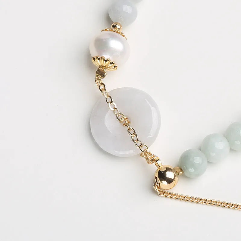 Geometric jade pendant pearl bracelet with peace buckle clasp in national style design