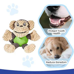 Cartoon monkey plush dog toy with four legs and two ears for small medium dogs
