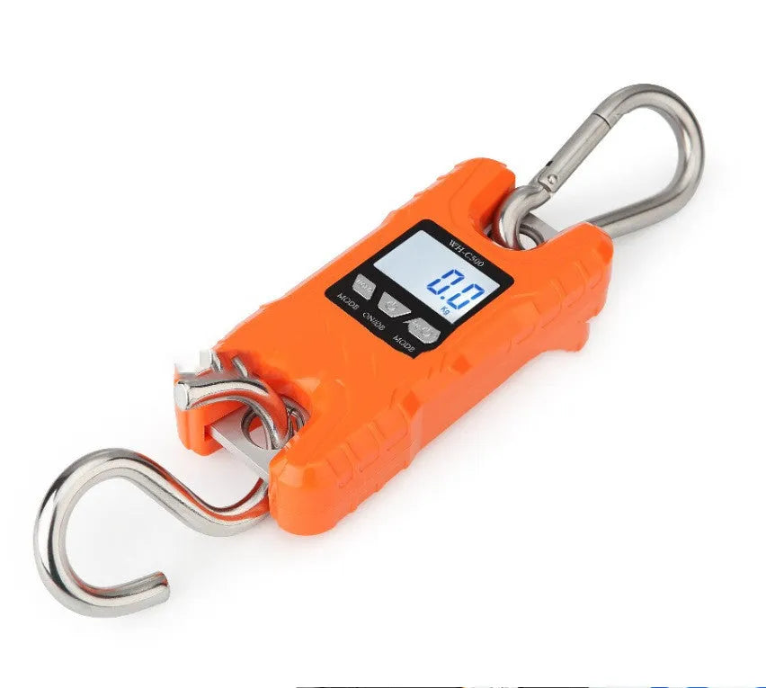 500kg electronic crane scale in black with digital display and hanging hook for industrial weighing