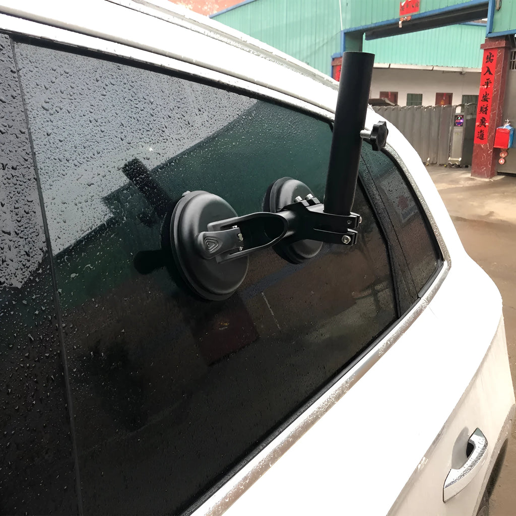 Black ABS off-road car flagpole sucker base with rubber suction cup for vehicle glass mounting
