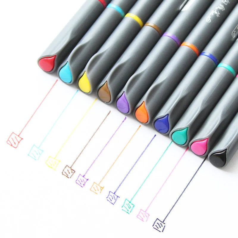 10-pack of black drawing pens with 0.38mm tips on white background