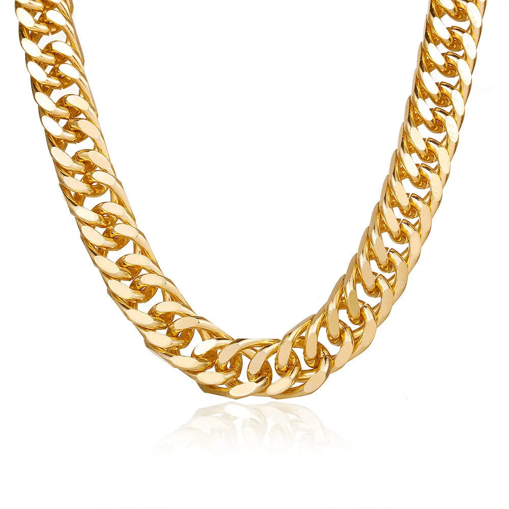 Gold thick chain necklace for women, 32cm long with 6cm wide links.
