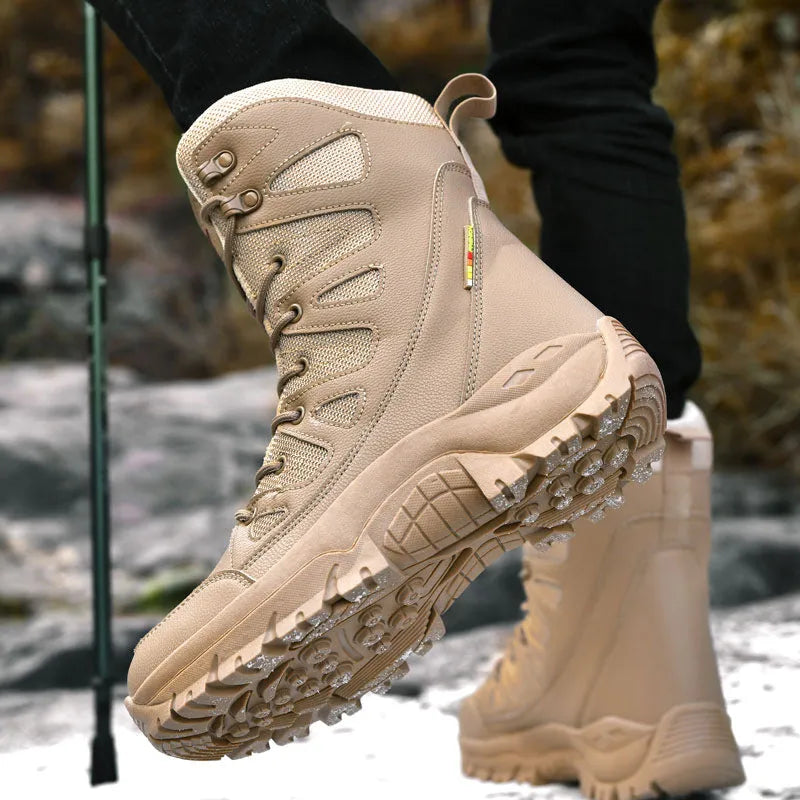 Cowhide leather hi-top hiking shoes for outdoor running, climbing and camping activities