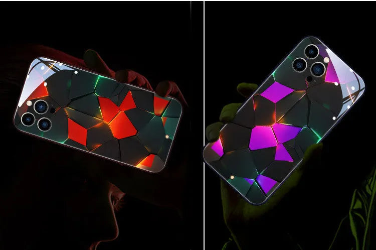 Xpress 14 tempered glass iPhone case with LED incoming light alert on a phone.