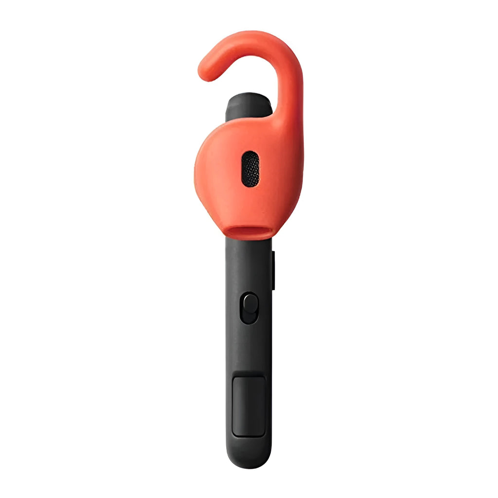 Behind-the-ear Bluetooth wireless earphone in black or silvery with automatic connection feature