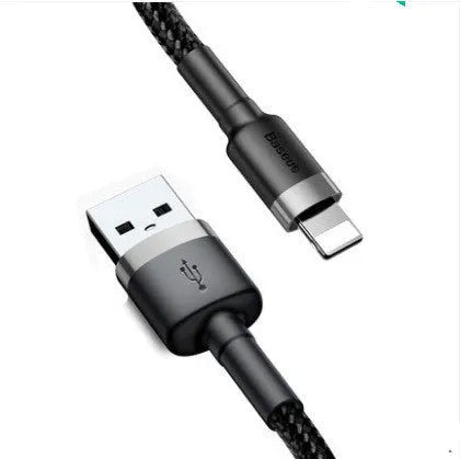 Red and deep space grey iPhone charging cables showing different lengths from 0.5 to 3 metres
