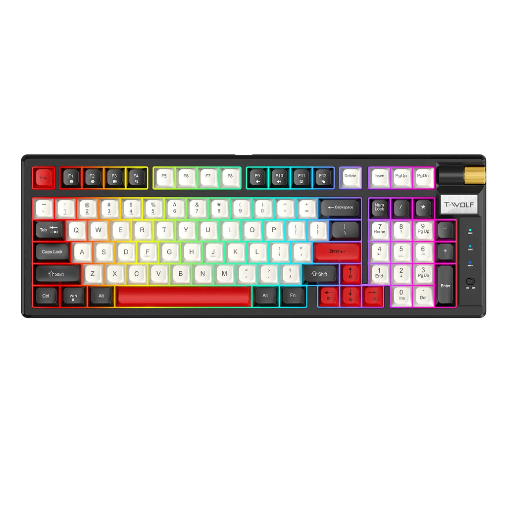 Bluetooth wireless mechanical gaming keyboard with blue orange switches and USB receiver