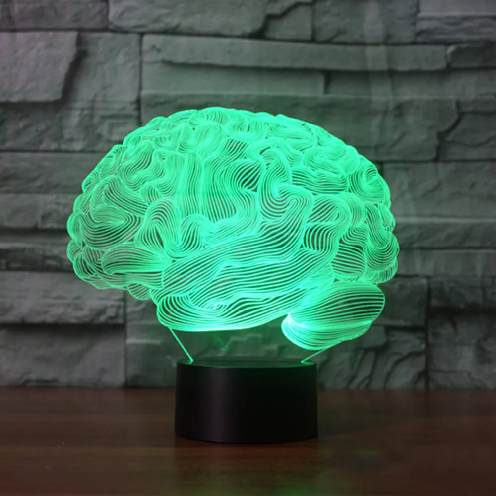 3D brain design LED desk lamp with colour changing modes and remote control on acrylic base