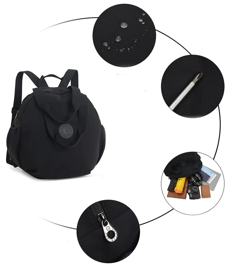 Black nylon large capacity multifunctional bag with backpack, shoulder, and handbag modes for women