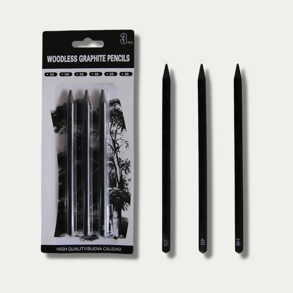 Set of six wood-free graphite sketching pencils with grades HB 2B 4B 6B 8B EE for art.
