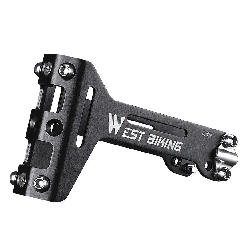 Bicycle double water bottle cage extension bracket in black aluminium alloy and stainless steel with adjustable angle