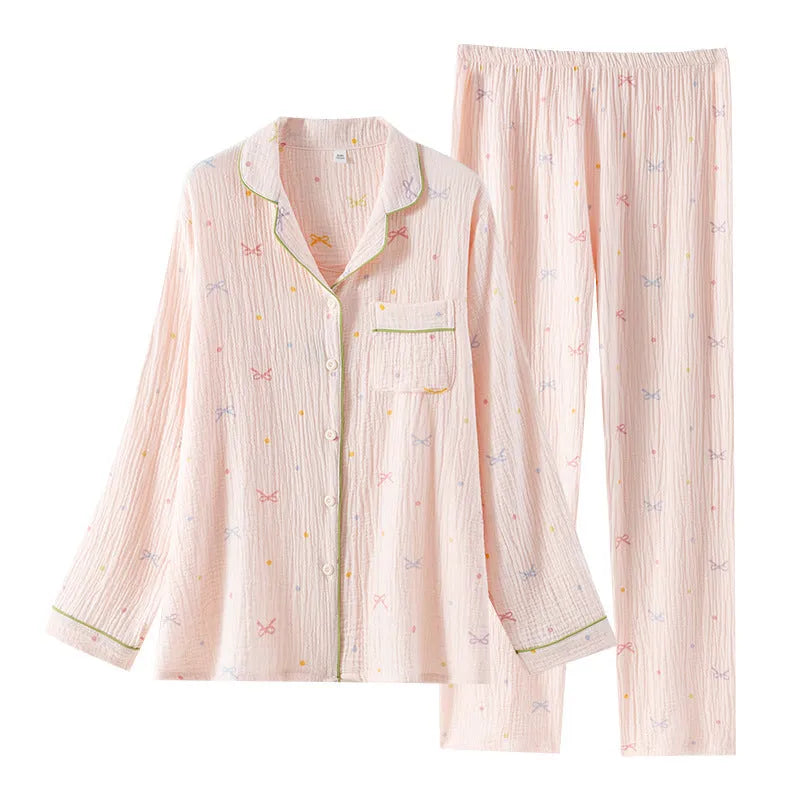 Women's cotton pajama set with long sleeves in pink colour option