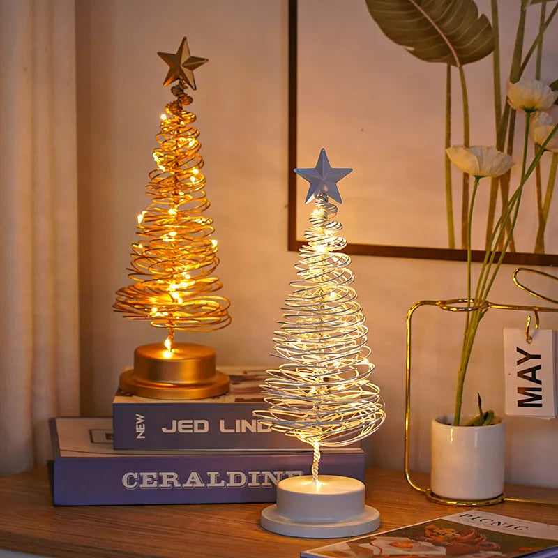 Wrought iron LED Christmas tree spiral light table ornament with warm white lighting