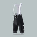 Man wearing black suspender shorts for road cycling in summer