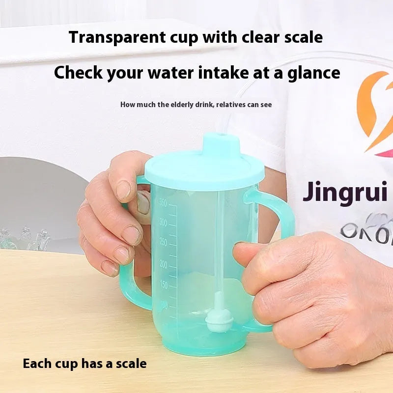 Adult choke-proof drinking cup with handle and lid in PP material for elderly and pregnancy care