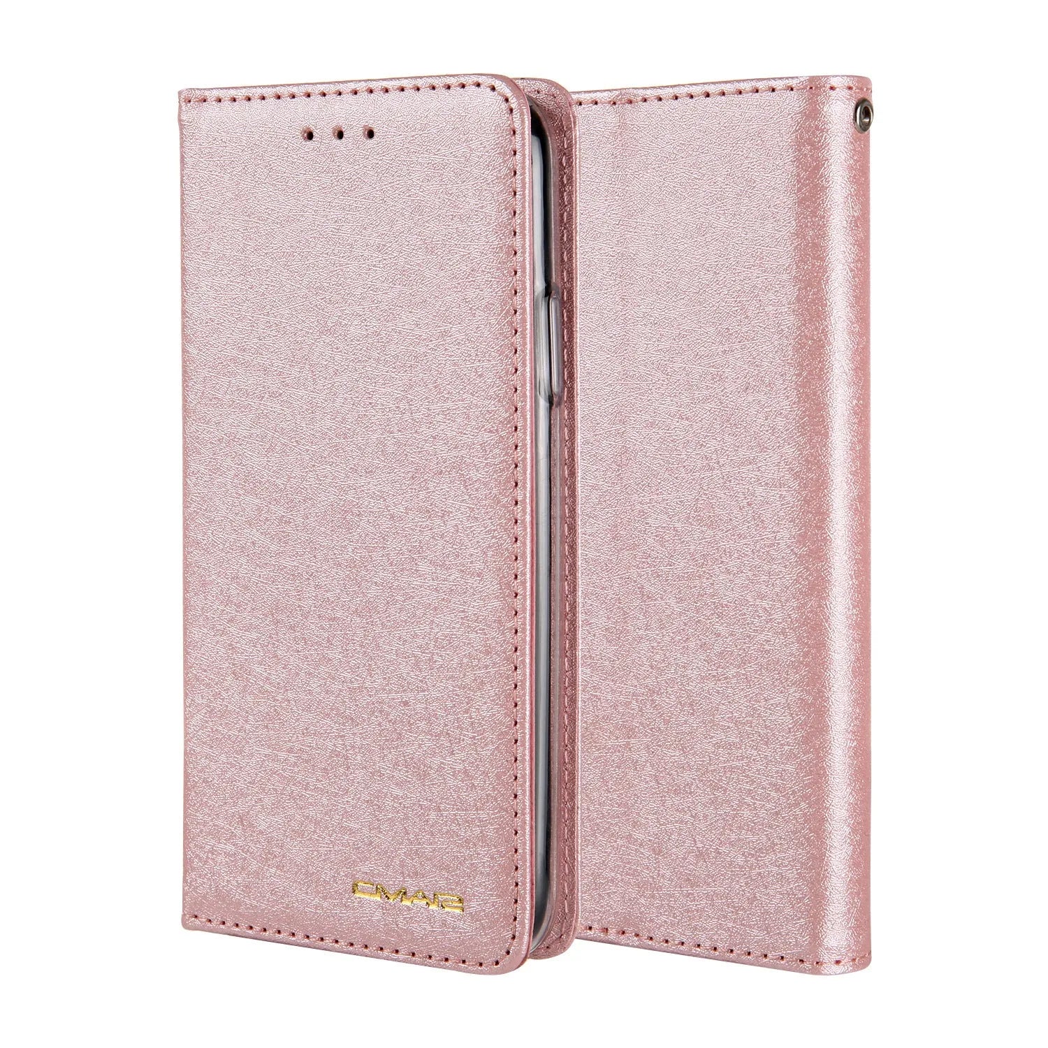 PU leather flip phone case with card slots for iPhone, shown in various colours.
