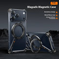 Black metal iPhone 17 Pro Max case showing integrated magnetic bracket and electroplated finish