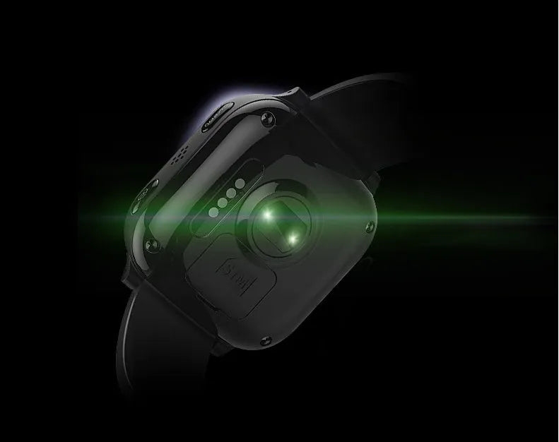Black smart positioning watch for the elderly with a wrist strap and visible card slot.