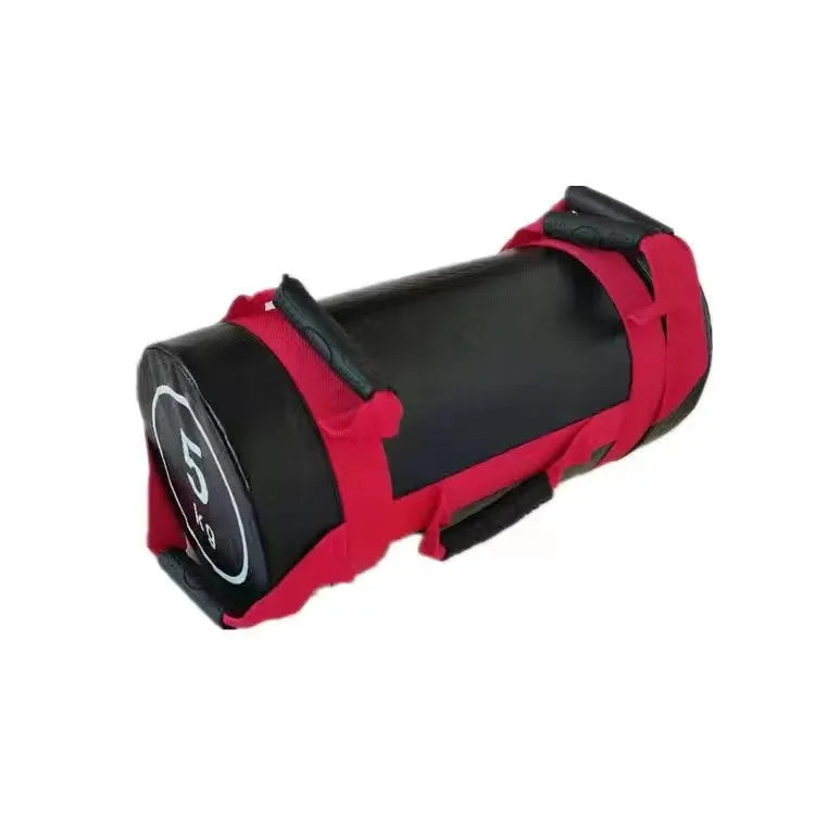 Flat white PVC fitness sandbag for weight lifting and strength training, shown with weight options.