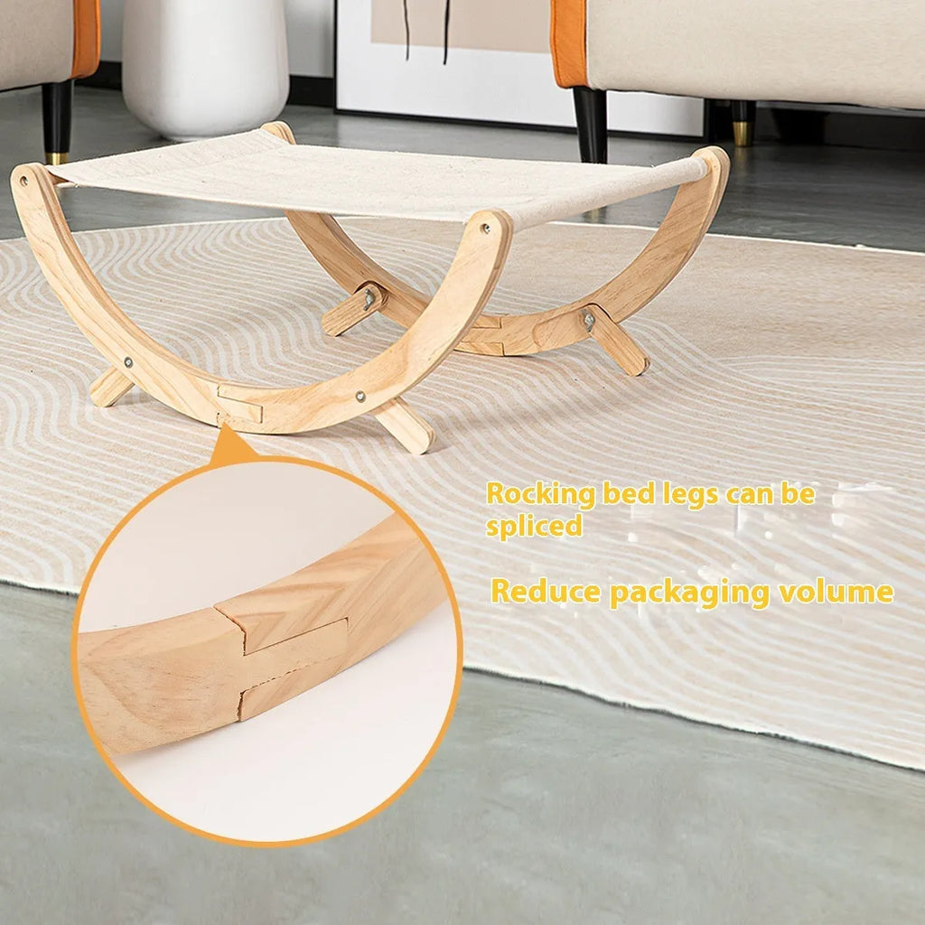 Solid wood frame foldable cat hammock bed with canvas and plush sleeping area
