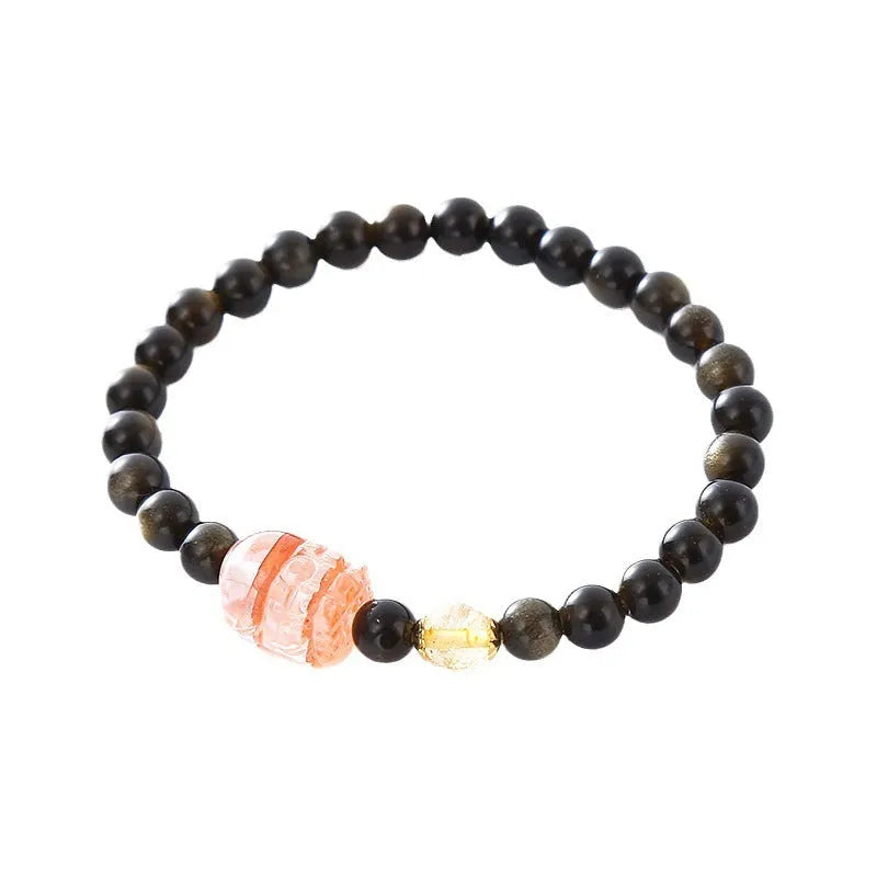 Natural obsidian Pi Xiu bracelet with ethnic retro design on wrist