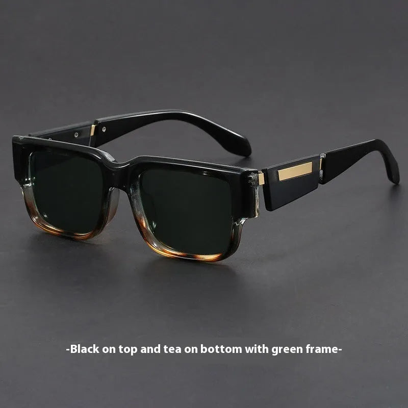 Gray blue square thick frame sunglasses with retro design and UV protection