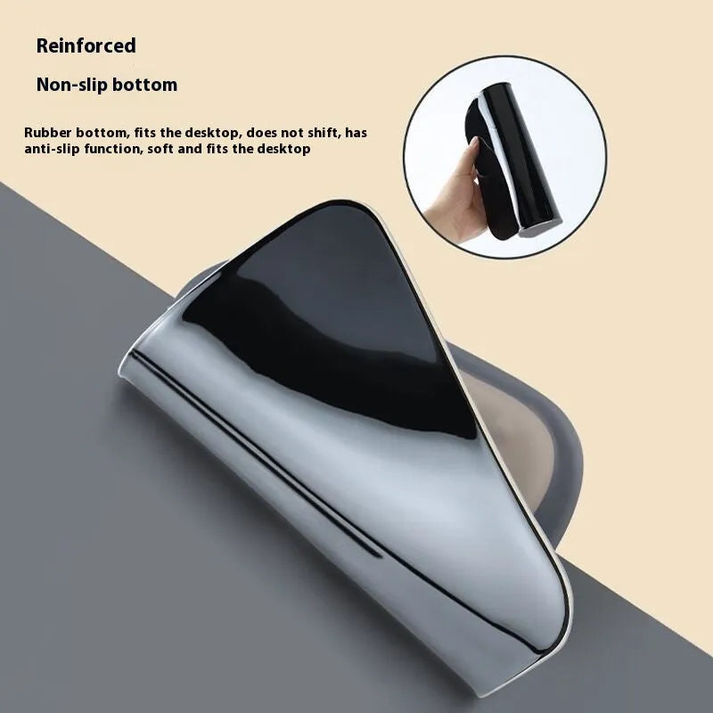 Ergonomic mouse pad with raised wrist support in a choice of contrast colour patterns on a desk.