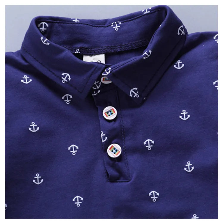 Anchor printed cotton children's trousers suit in Korean style with short sleeves