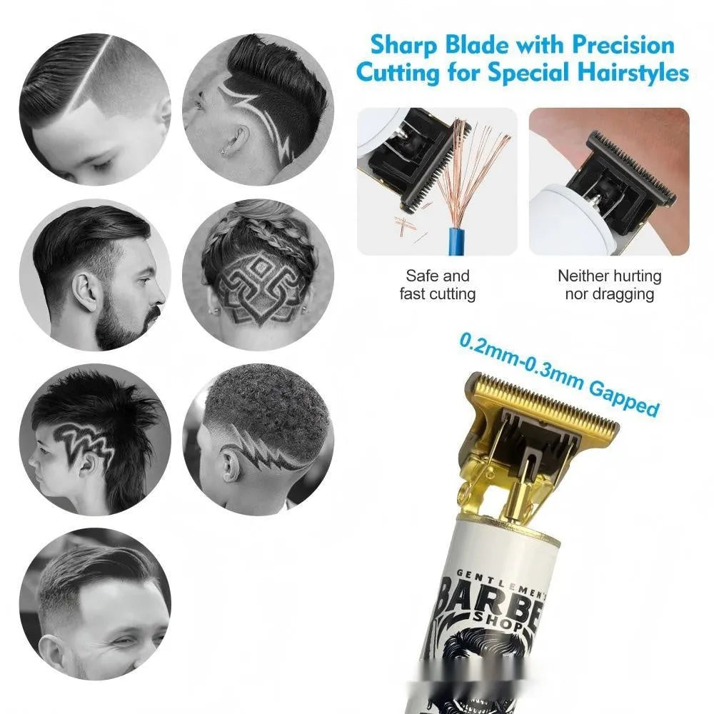 USB rechargeable cordless hair clipper with stainless steel cutter head and comb attachments