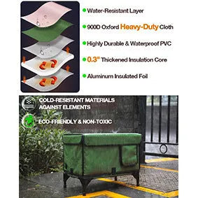 Green foldable cloth cat cage with insulation, shown outdoors.